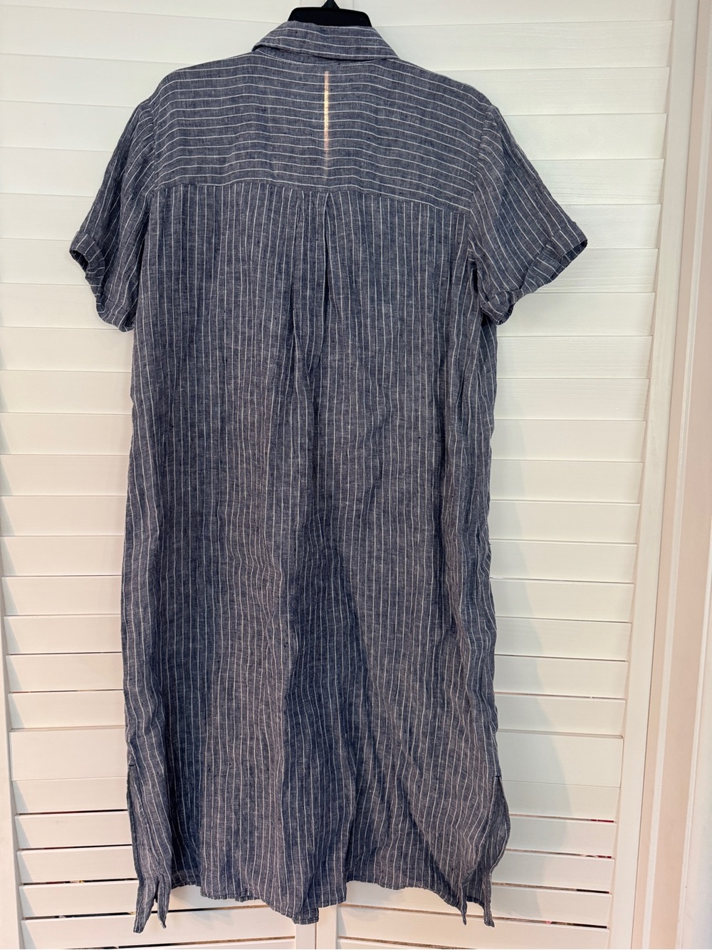 Eileen Fisher Blue Stripe Linen Midi Button-Front Dress Small/ Med - Picture 3 of 9